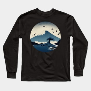 Mountain and Birds scenery Japan Art Long Sleeve T-Shirt